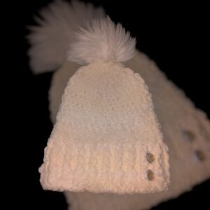 Cozy Handmade Winter Hat With Faux Fur Pom-pom